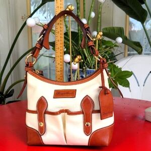Dooney & Bourke White and Tan Leather Shoulder Bag. EUC